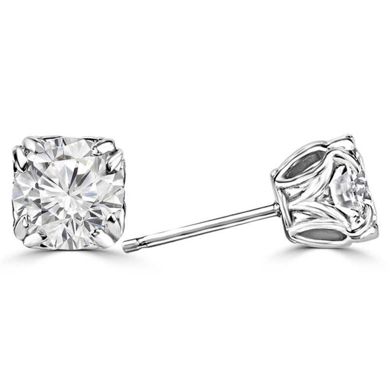 Double prong round ear Moissanite Studs | Fionasolitaires.in